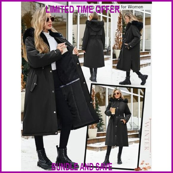 Long Winter Puffer Coat with Detachable Hood, Maxi Length, Windproof - Picture 3 of 8